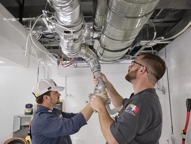 Sharon Air Duct Cleaning technician performing thorough AC duct cleaning in Sharon