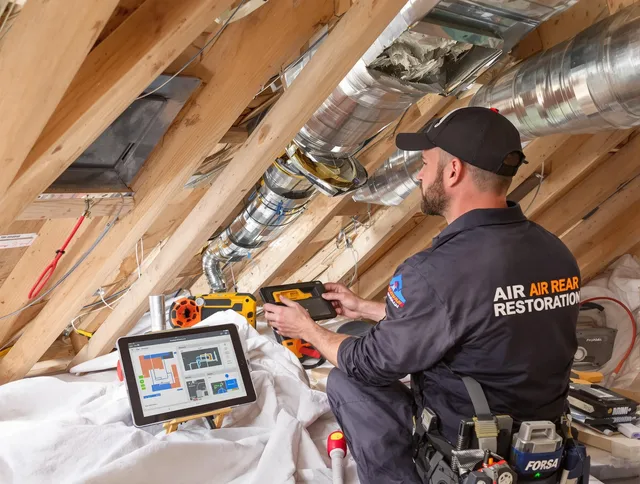 Sharon Air Duct Cleaning technician performing precise duct repair work in Sharon