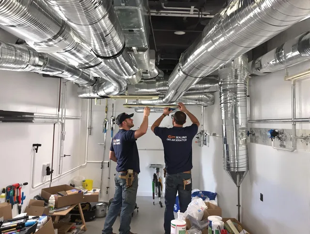 Sharon Air Duct Cleaning technician applying professional duct sealing solutions in Sharon