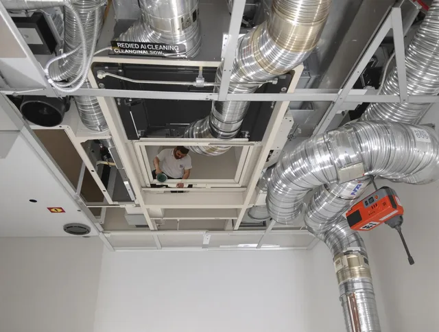 Sharon Air Duct Cleaning technician performing detailed central duct system cleaning in Sharon