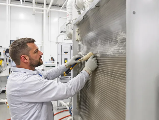 Sharon Air Duct Cleaning technician performing precision commercial coil cleaning at a Sharon business