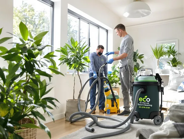 Sharon Air Duct Cleaning technician performing eco-friendly duct cleaning using sustainable methods in Sharon