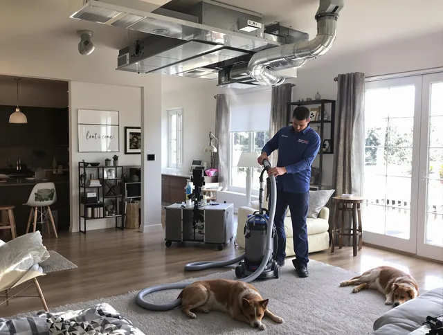 Sharon Air Duct Cleaning technician performing detailed indoor duct cleaning for improved air quality in Sharon
