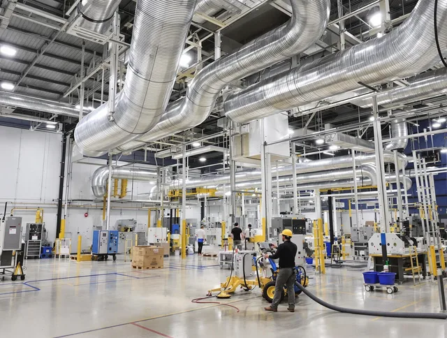Sharon Air Duct Cleaning team performing comprehensive industrial duct cleaning at a large facility in Sharon